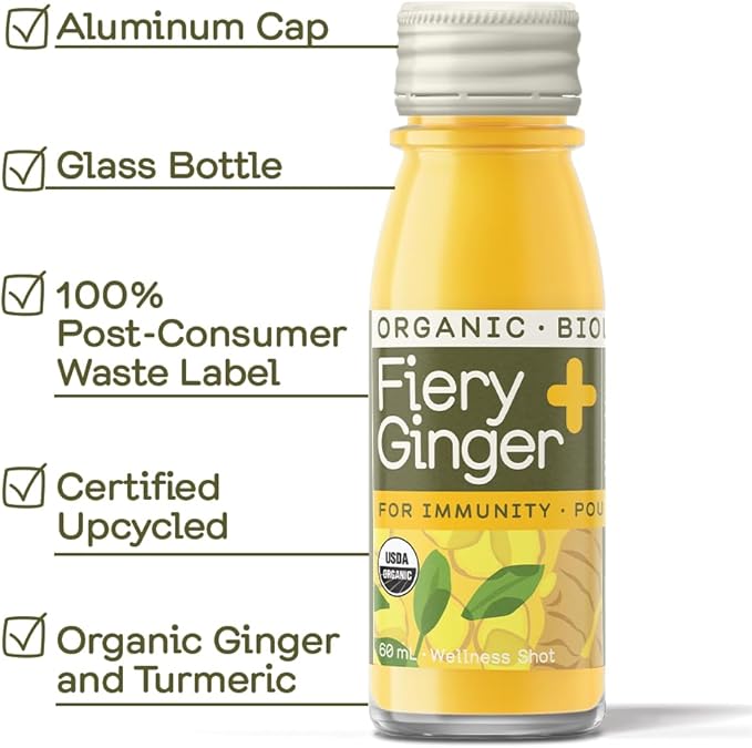 Greenhouse Juice Organic Fiery Ginger Wellness Shots 24-Count 60ml Glass Bottles | Vegan & Gluten-Free