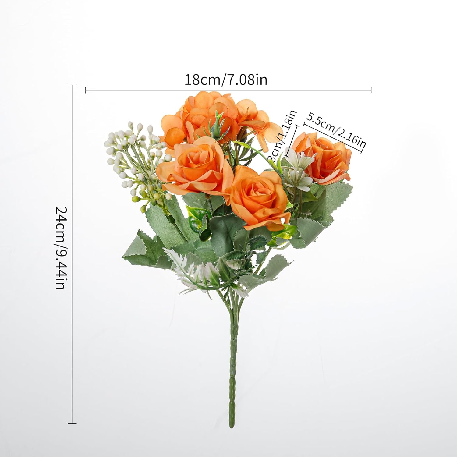 Artificial Flower 5 Branches Artificial Silk Fake Flowers Bouquet Small Roses for Wedding Home Office Tables Decor 4 Packs(Orange)
