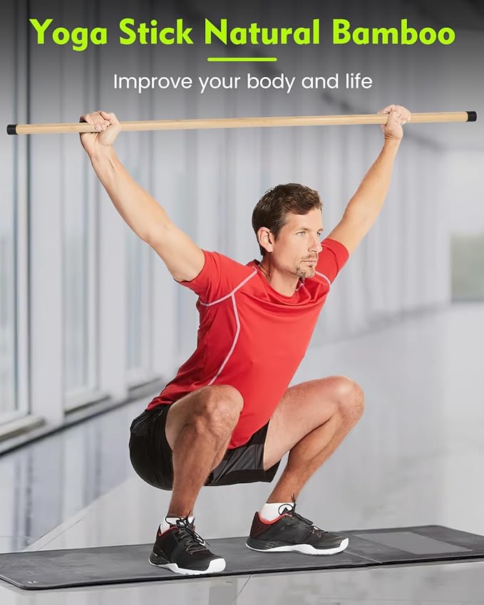 Yoga Stick, 5ft Exercise Stick for Mobility, Stretching Stick with Non-Slip Ends, Exercise Dowel for Pilates, Balance Pole and Stretch Bar for Stretching Equipment