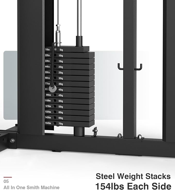 DONOW Smith Machine with Weight Stacks Power Cage Squat Rack Dual Cable Crossover Machine Home Gym Systems Station LAT Pull Down