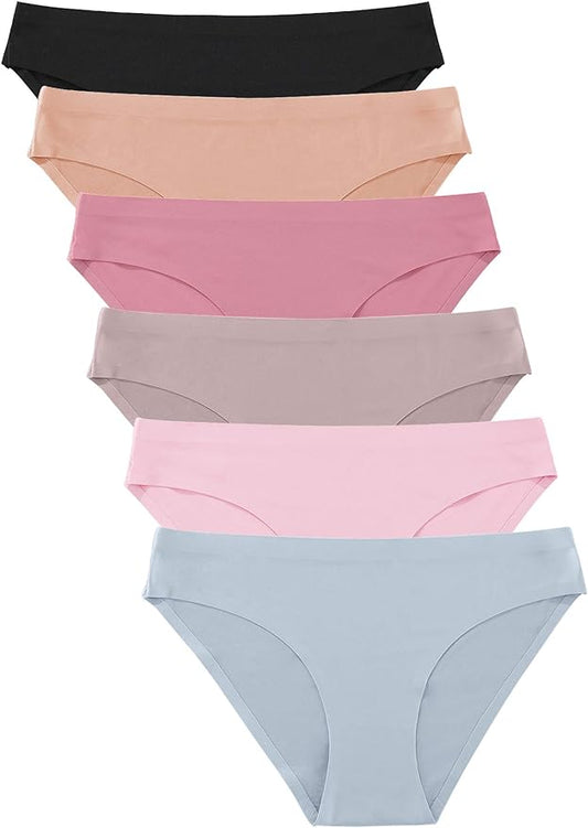 FINETOO 6 Pack Women’s Seamless Hipster Underwear No Show Panties Invisibles Briefs Soft Stretch Bikini Underwears XS-XL