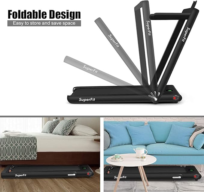 GYMAX Walking Pad, 2.25HP Foldable Treadmill with Smart App & Remote Control, Bluetooth LED Monitor, Small Spaces Compact Running Machine, Folding Portable Under Desk Treadmill for Home Office