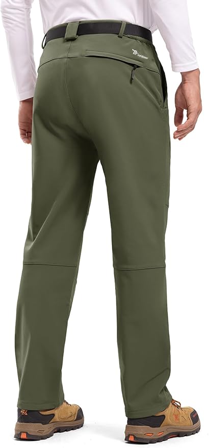 TBMPOY Men's Snow Ski Hiking Pants Waterproof Winter Fleece Lined Pants Camping Skiing Ice Fishing Pants with Belt