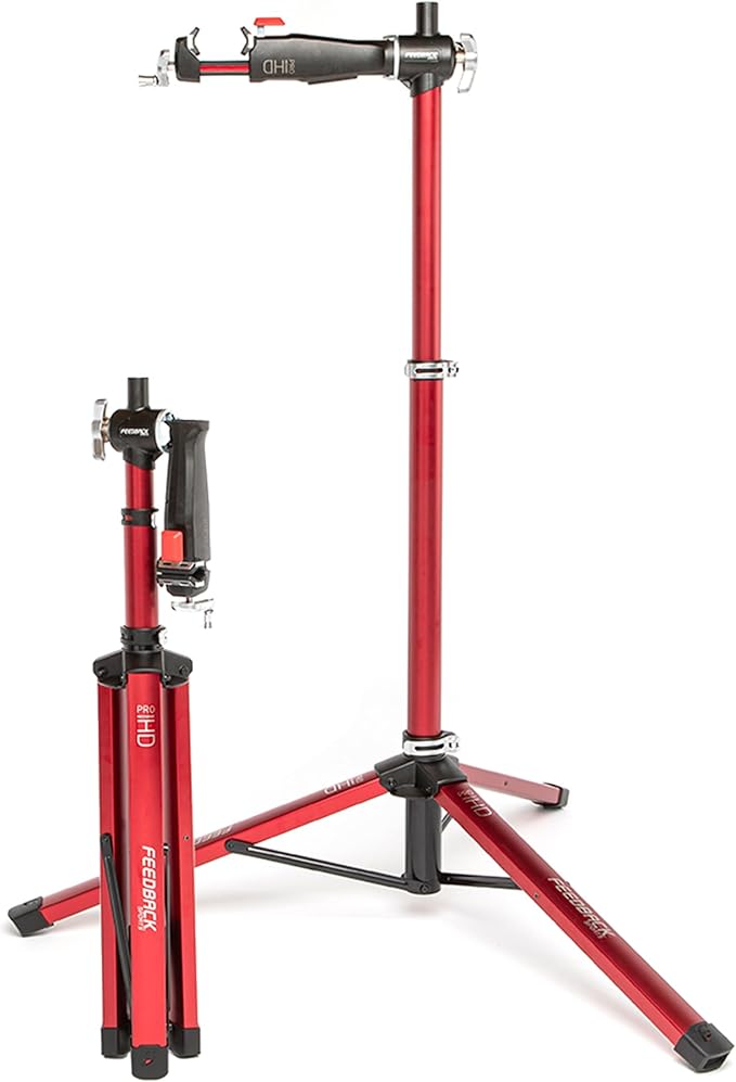 FEEDBACK SPORTS | Pro Mechanic HD (Heavy Duty) Bike Repair Stand | Lightweight, Stable Bicycle Workstand W/Tripod Base | Red