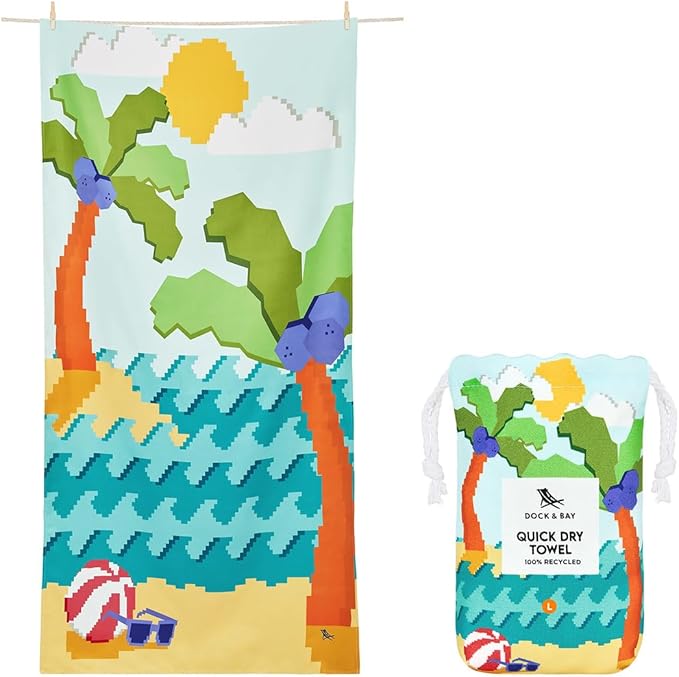 Dock & Bay Beach Towel - Quick Dry, Sand Free - Compact, Lightweight - 100% Recycled - Includes Bag - Build-A-Beach - Large (160x90cm, 63x35)