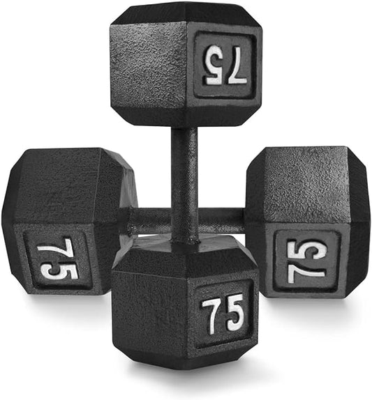 WF Athletic Supply Cast Iron Solid Hexagon Gray/Black Dumbbells, Strength Training Free Weights Set of 2 for Women and Men, Hand Weights Sold by Pairs, Multi-Select Size Options Available