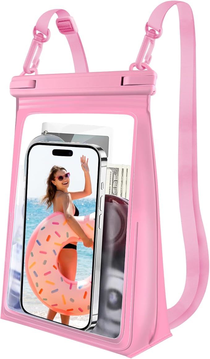 Large Waterproof Phone Pouch [with Sealing Strip], Cell Phone Dry Bag for iPhone 16 15 14 13 Pro Max Galaxy S25 S24 S23 All Devices, Floating Water Proof Bag for Beach Water Park Pink