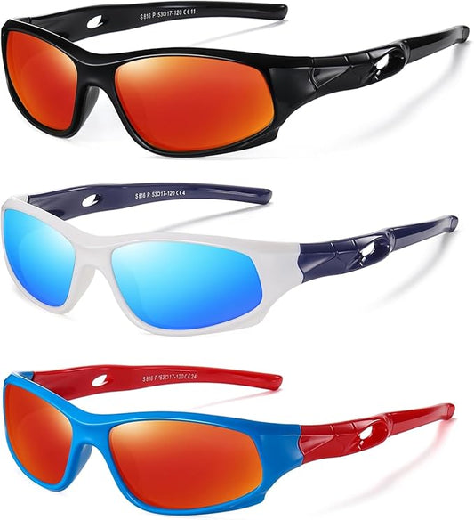 DYLB 3 Pack Flexible Kids Polarized Sunglasses For Boys Girls With Strap, Sport Sunglasses for Children Age 3-10.