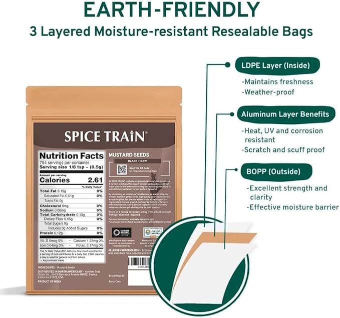 Black Mustard Seeds (397g/14oz), Gluten free, 100% Raw, Sourced from India, Packed in Resealable Zip Lock Pouch