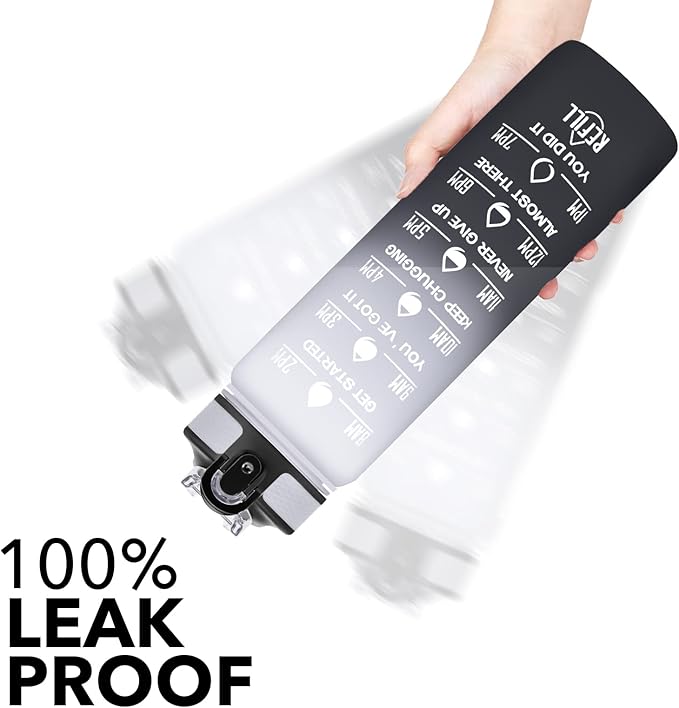 Hyeta 32 oz Water Bottles with Times to Drink and Straw, Motivational Water Bottle with Time Marker, Leakproof, Drinking Sports Water Bottle for Fitness, Gym and Outdoor