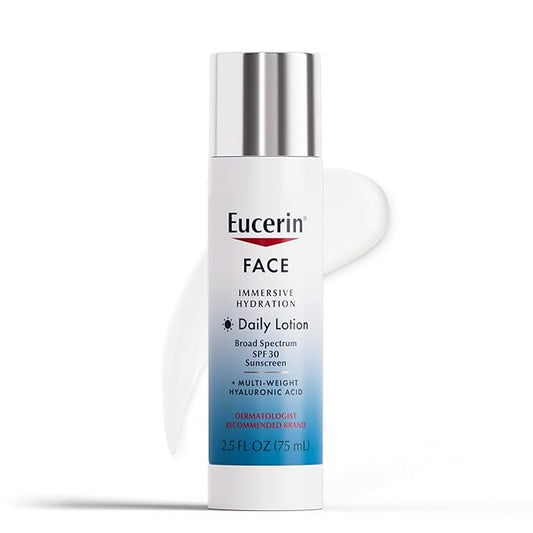 Eucerin Face Immersive Hydration Daily Face Lotion Broad Spectrum SPF 30 Sunscreen, Daily Moisturizer with Hyaluronic Acid Smooths Fine Lines and Wrinkles, 2.5 Fl Oz Bottle