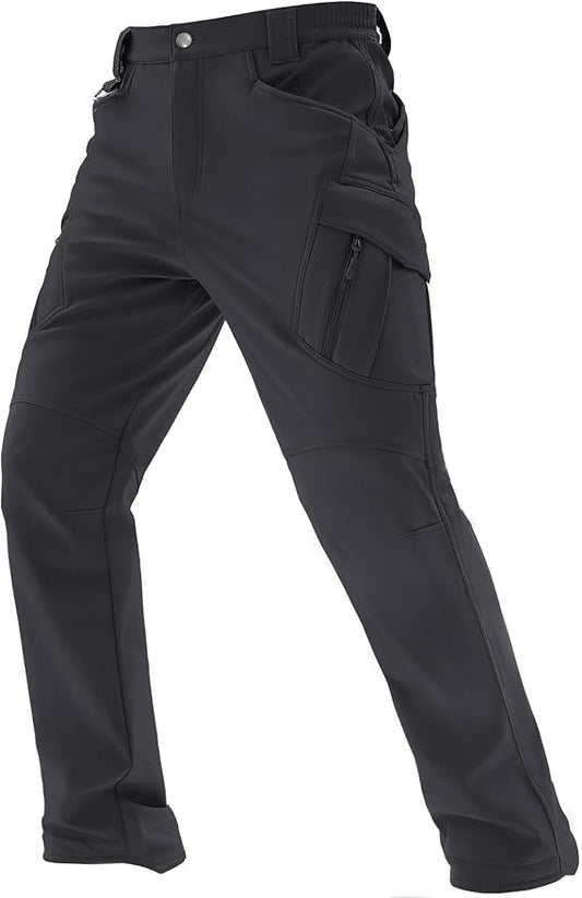 TACVASEN Men's Winter Pants 9 Pockets Fleece Snow Hiking Pants Water-Resistant Warm Softshell Thick Tactical Pants