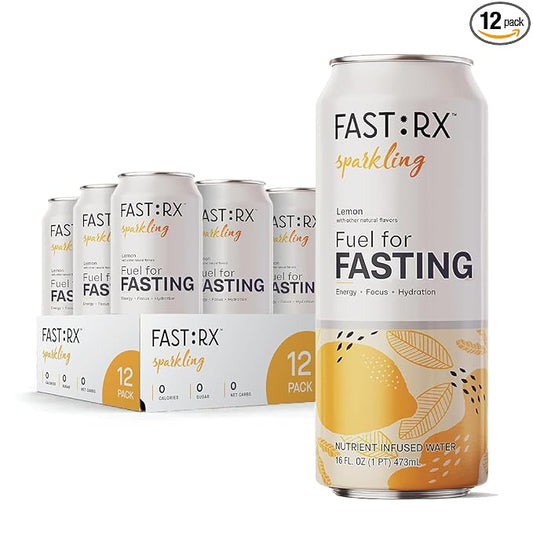 FASTRX Meyer Lemon Sparkling Fasting Electrolyte Drink – Hunger Suppressant, Includes Essential Electrolytes and Vitamins, De-Sugared Lemon Juice – Zero Sugar, 16 Fl Oz, Pack of 12