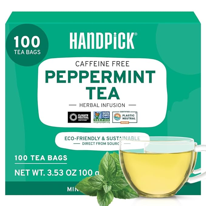 HANDPICK, Peppermint Tea, Eco-Conscious Tea Bags - 100 Count | Caffeine Free, Non-GMO | Minty, Fresh & Cool flavor | Direct From Source