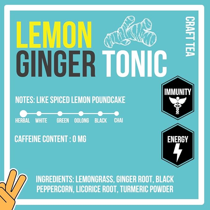 Revival Tea Company Lemon Ginger Tonic - Caffeine Free Tea Blend with Lemongrass and - Loose Leaf 5 Ounces