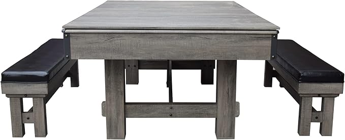 Hathaway Logan 7-ft Pool Table Combo Set with Benches - Rustic Gray with Blue Felt, Barnwood
