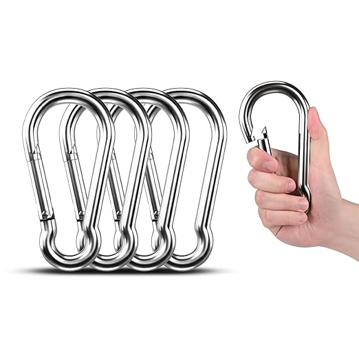 Large Carabiner Clip Hooks, 4pcs 7 inch Carabiners Heavy Duty, 304 Stainless Steel Spring Snap Hook Fits Camping Hanging Hiking Weight Lifting, Metal Clips for Rope or Chain