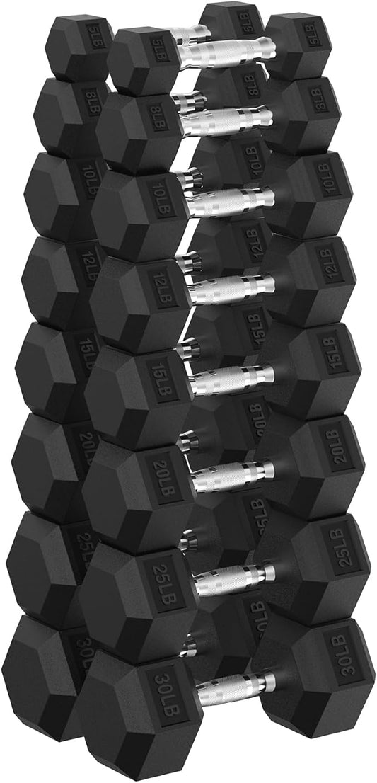 PAPABABE Hex Dumbbell Set, 45-135 lb Rubber Encased Home Gym Dumbbells, Weights Dumbbells Set for Women & Men, Hand Weight with Anti-Slip Grip