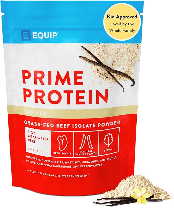 Equip Foods Prime Protein Powder | Clean, Grass Fed Beef Protein Isolate | Carnivore Protein Powder | Paleo, Keto Friendly | Gluten, Dairy Free | Helps Build & Repair Tissue | 30 Servings, Vanilla