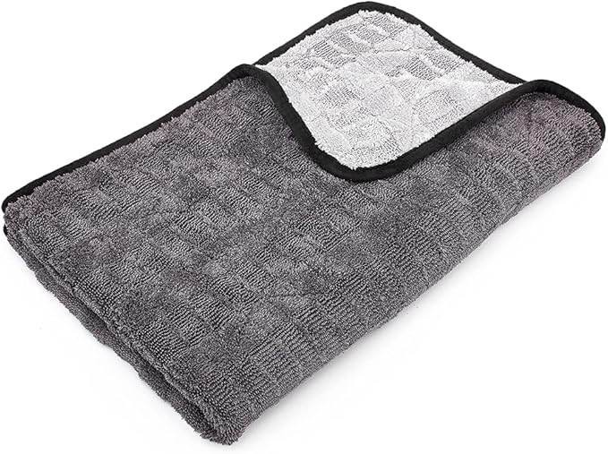 The Rag Company Gauntlet Car Drying Towel - 70/30 Korean Microfiber, Dries Faster Without Scratching, 900gsm, 20x30 inches, Ice Grey/Grey, Pack of 1