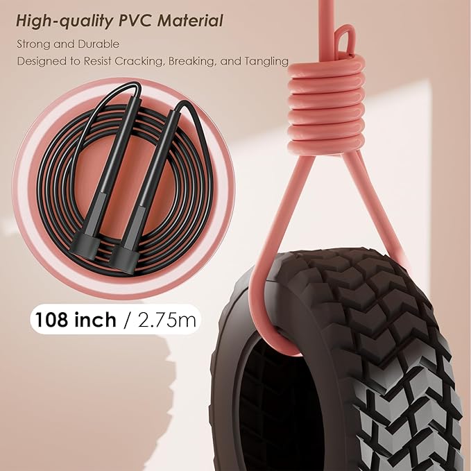 2 Pack Jump Rope for Fitness, Speed Rope Skipping Rope for Men, Kids and Women, Jumping Rope for Workout, Tangle-Free PVC Long Jump Rope Set, Adjustable Exercise Jumping Rope Boxing for Adult