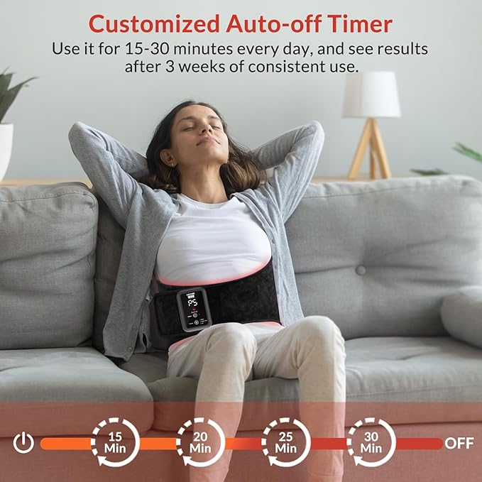 Red Light Therapy Belt, Rechargeable Infrared Light Therapy Device with Massage and Timer, Wearable 660nm&850nm Red Light Therapy Wrap Belt for Body Pain Relief(8.4’‘ * 48’‘）