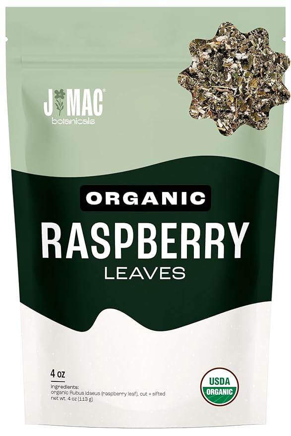 J Mac Botanicals Organic Raspberry Leaves, loose leaf tea 4 ounce