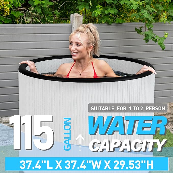 Inflatable Ice Bath Tub for Athletes, Cold Plunge Recovery Tub with Insulated Lid, EVA Groundsheet, Backpack, 115 Gallon Capacity, 37.4" x 37.4" x 29.53", Portable Durable Design
