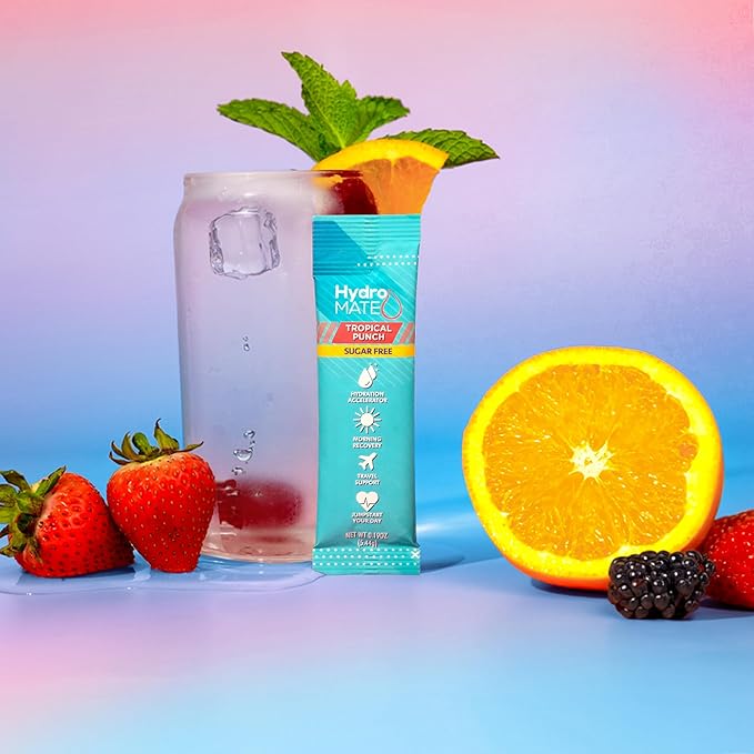 Electrolyte Powder Sugar-Free Hydration Packets Tropical Punch HydroMATE 16 Sticks