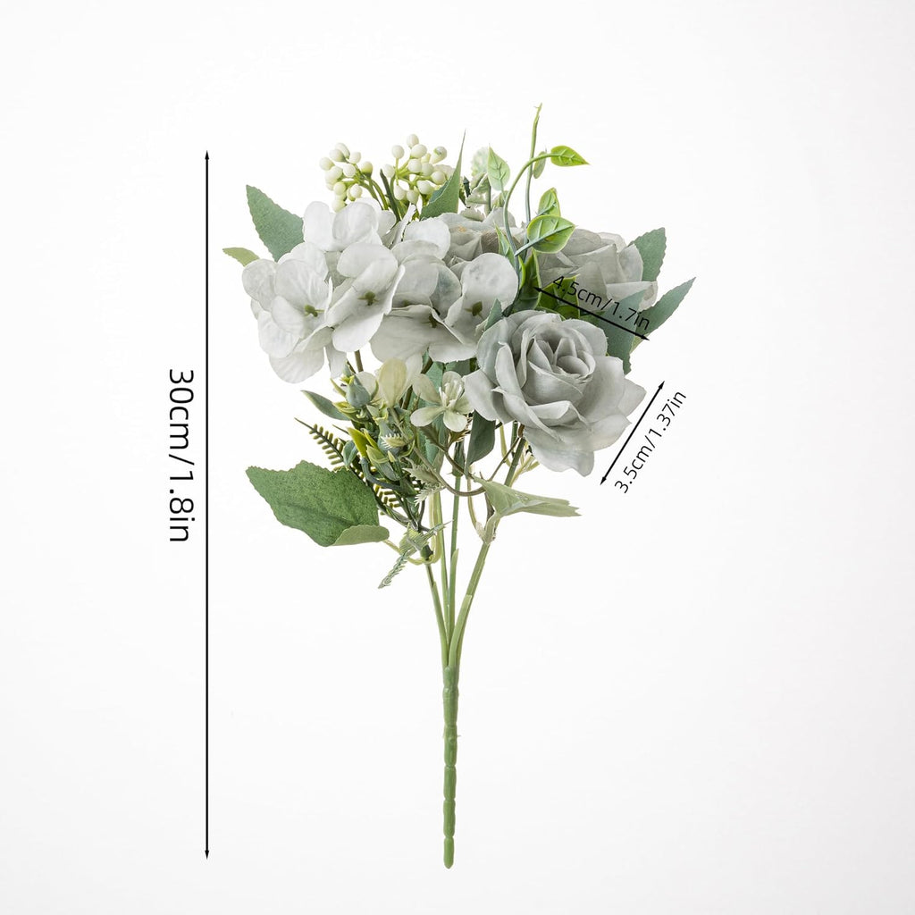 Artificial Flower 5 Branches Artificial Silk Fake Flowers Bouquet Small Roses for Wedding Home Office Tables Decor 2 Packs(Green)