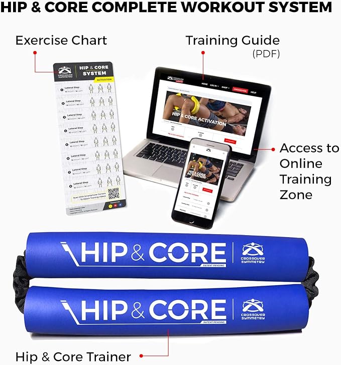Crossover Symmetry Hip & Core System - Loop Resistance Home Workout Bands to Stretch and Strengthen Legs, Butt, HIPS, Thighs and Glutes, Includes Online Exercise & Training Guide