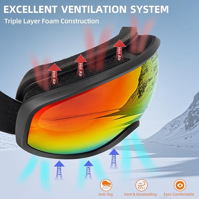 Freela Ski Goggles OTG Men Women, Over Glasses Snow Snowboard Sports Goggles for Adult Youth 100% UV400 Protection Anti Fog