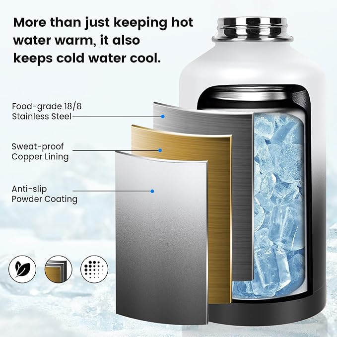 Insulated Water Bottle 128 oz, Triple Wall Vacuum Stainless Steel(Cold for 48 Hrs),Leak Proof & BPA-Free,One Gallon Water Bottle with Reflective Paracord & Flip Straw for Sports & Travel, DarkGray