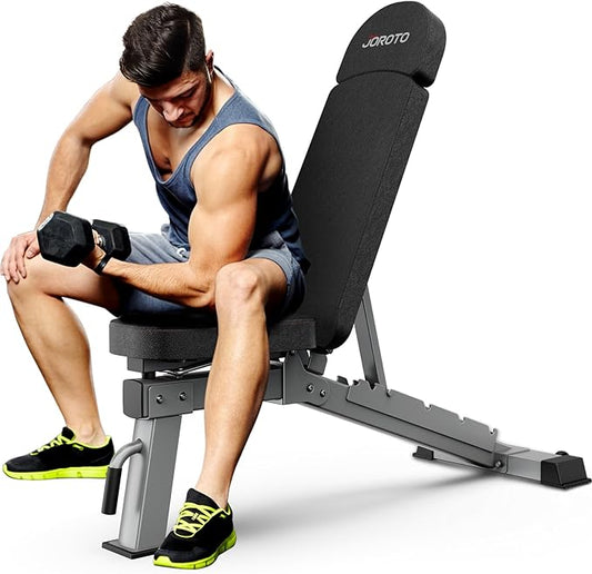 JOROTO MD80 Adjustable Weight Bench, 1000LB Capacity Heavy Duty Strength Training Bench for Home Gym, Flat/Incline/Decline Utility Workout Bench Press with Wheels & Extended Backrest