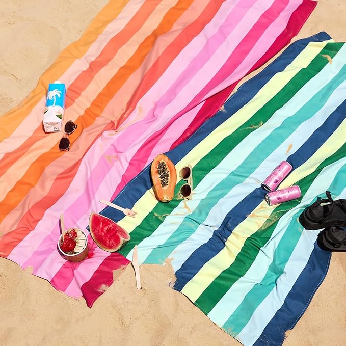 Dock & Bay Beach Towel - Quick Dry, Sand Free - Compact, Lightweight - 100% Recycled - Includes Bag - Rainbow Shores - Set of 4 - Large (160x90cm, 63x35)
