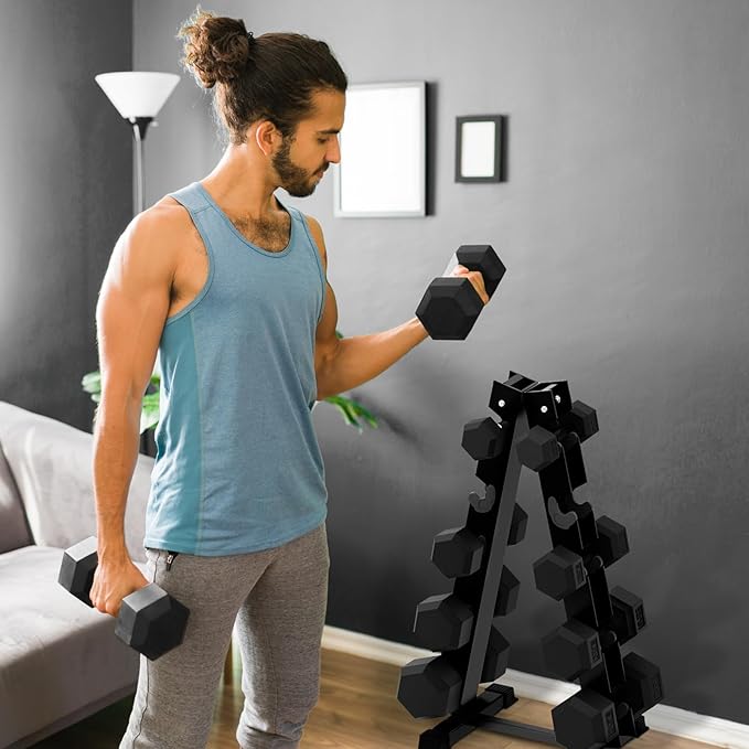 RitFit 250LB/300LB Rubber Hex Dumbbell Sets with Weights Rack, Multiple Color Choices Available, Great Gym Equipment for Home, Strength Training, Workouts