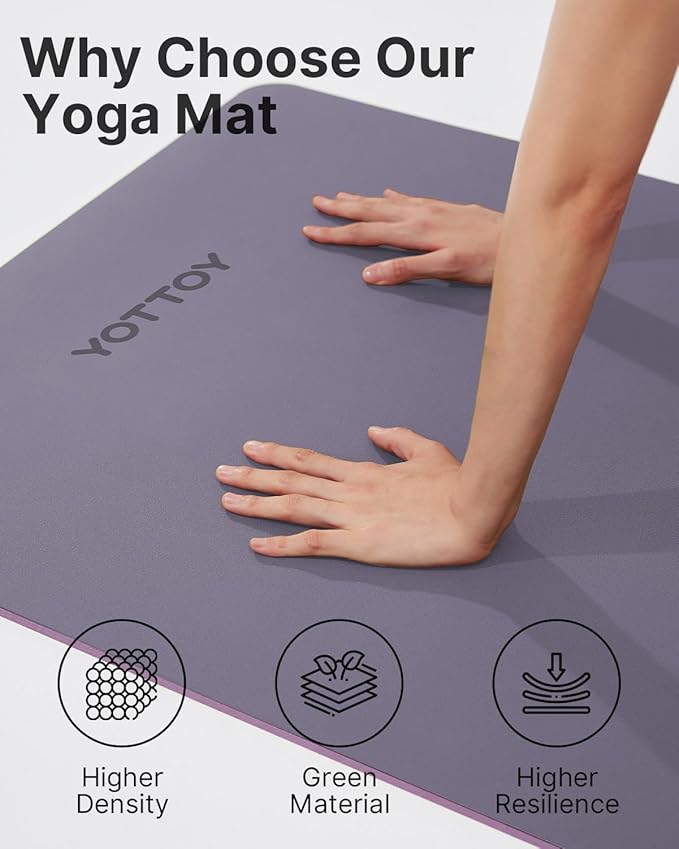 YOTTOY Yoga Mat,Non-Slip Hot Yoga Mat with Anti-Tear Design and Friendly Natural Rubber Mat with Strap and Bag