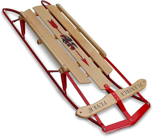 Flexible Flyer Metal Runner Sled. Steel & Wood Steering Snow Slider