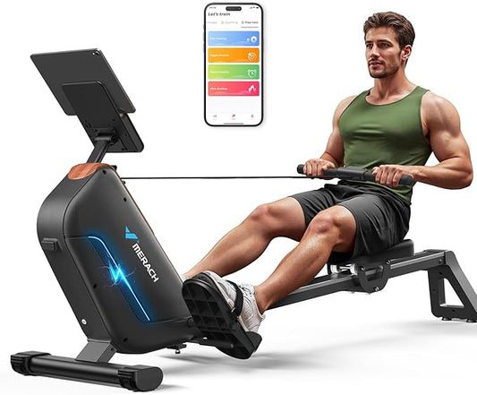 MERACH Rowing Machines for Home, Powerful Electromagnetic Row Machine with 51.2" Extended Rail, 16-Level Handle Resistance Adjustment Rower, 350 LBS Load Capacity, Ergonomic Comfort Seat, Easy Storage