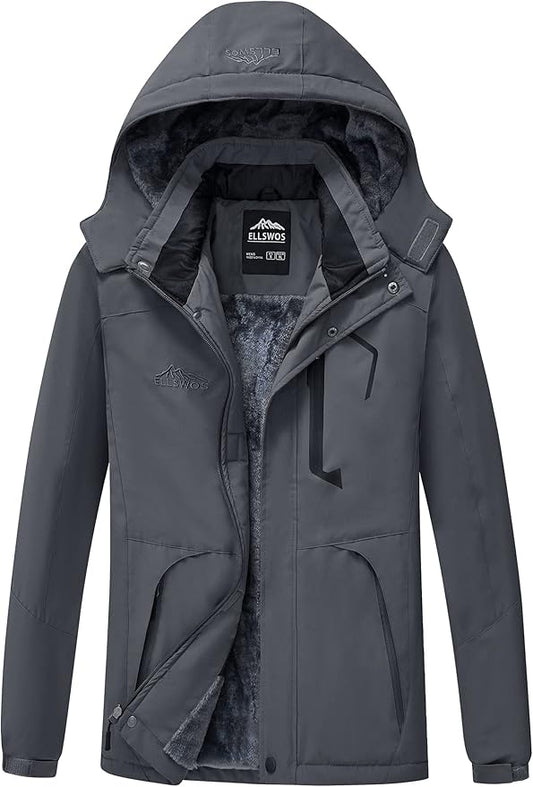 ELLSWOS Men's Waterproof Ski Jacket Winter Snow Coat Warm Hooded Raincoat Windproof Windbreakers