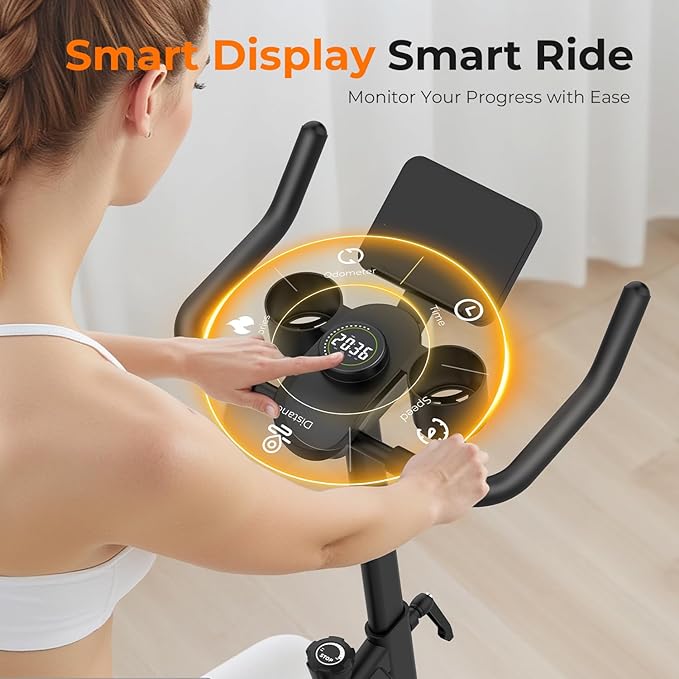 OWLSKY Exercise Bike with APP, Magnetic Resistance Indoor Cycling Bike, 300 lbs Capacity Quiet Stationary Bike for Home Gym Cardio Workout, Adjustable Seat & Tablet Holder