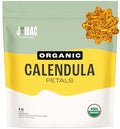 J Mac Botanicals, Organic Calendula Petals (4 oz) edible dried flowers petals, pairs well with edible dried rose petal, edible flowers for ice cubes, edible flowers for food, beverages, bath bombs