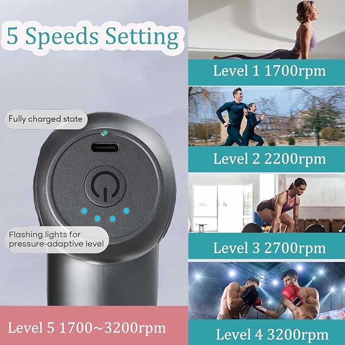 Mini Massage Gun with Heat and Cold Head, Percussion Muscle Massager with 4 Attachments, Portable Hand Held Massager Gun for Pain Relief, Rechargeable Small Massage Gun for Office, Home, Athletes