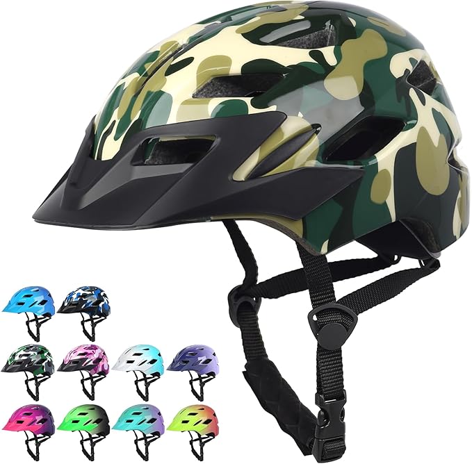 Kids Bike Helmet,Bavilk Kids Boys Girls Bike Helmets with LED Light Detachable Visor Children Youth Teen Multi-Sport for Skating Cycling Scooter Skateboard Adjustable & Lightweight 19.7"-22.4"