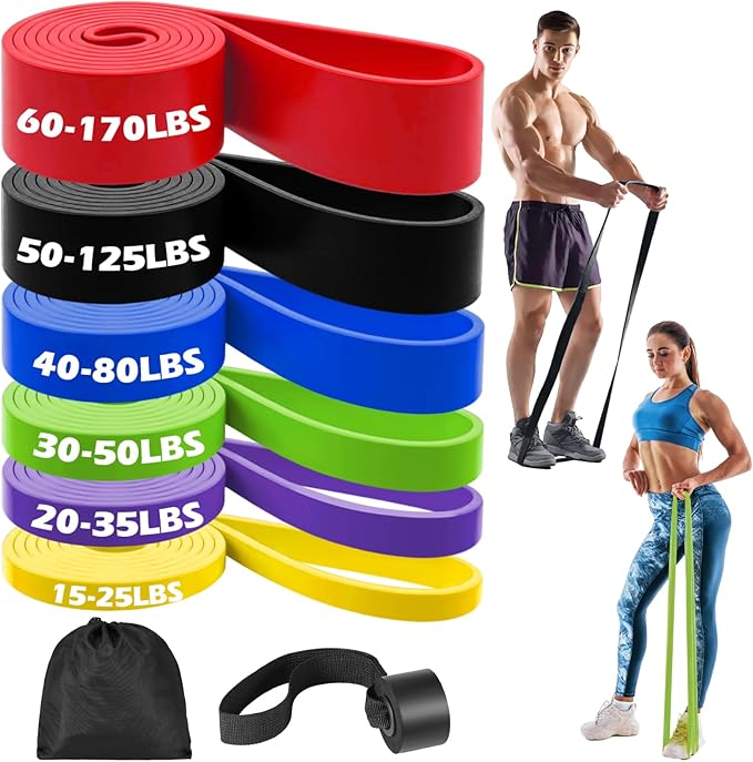 Zacro Resistance Bands, 6 Resistance Levels Pull Up Assistance Bands, Exercise Bands for Men&Women, Heavy Duty Resistance Band Set with Door Anchor, for Working Out, Muscle Training, Physical Therapy