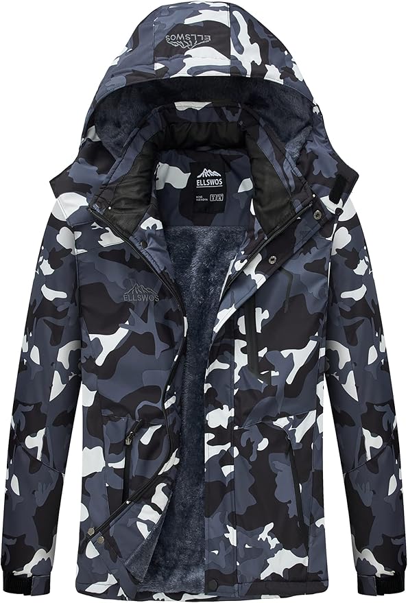 ELLSWOS Men's Waterproof Ski Jacket Winter Snow Coat Warm Hooded Raincoat Windproof Windbreakers