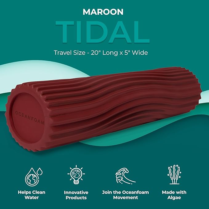 Oceanfoam Tidal Roller - Maroon - Muscle Massage Foam Roller for Back Pain & Stretching - Firm and Ergonomic Wide Wave Textured - Yoga, Athletics, & Wellness - Full Size, 20" x 5"