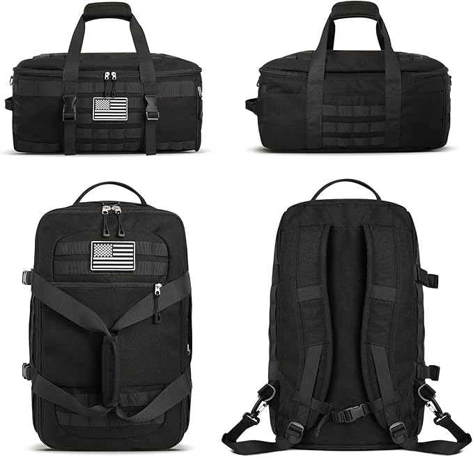 ETRONIK Gym Bags for Men Women, Tactical Duffle Bag Backpack with Shoe Compartment, 3 in 1 Carry on Travel Backpack with Wet Pocket, Weekender Overnight Range Bag for Workout Football Gym, Black