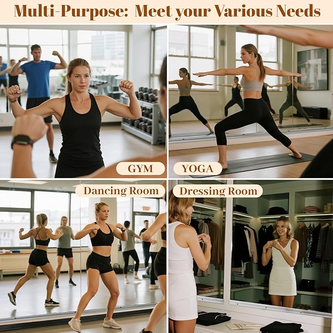 Home Gym Mirror - 2 PCS 28×55 inches, Large Frameless Wall Mounted Full Length Body Mirror for Dancing Studio, Exercise, Fineness, Yoga, Tempered Glass