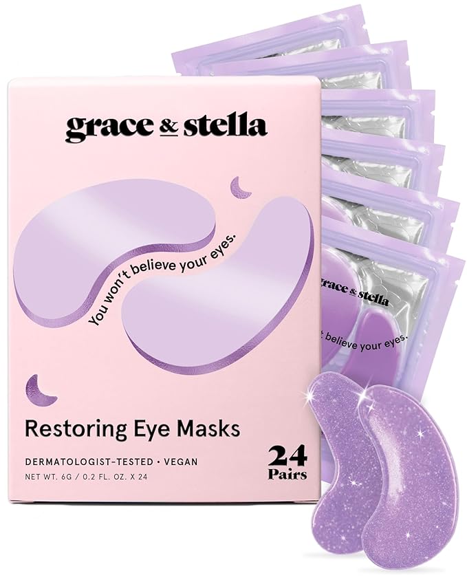 grace & stella Retinol Under Eye Patches for Puffy Eyes and Dark Circles - Restoring Gel Under Eye Masks with Hyaluronic Acid - Vegan Cruelty-Free Skincare, Birthday Gifts for Women (Purple, 24 Pairs)